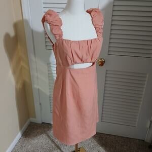 ALTAR'D STATE L peach sleeveless linen square-neck gathered bust cut-out dress